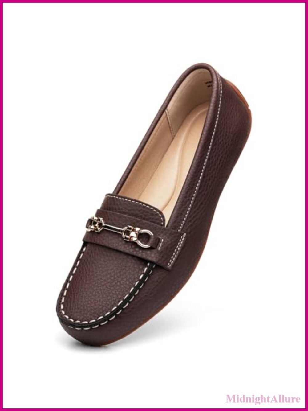 Women's Pebbled Leather Loafers Memory Foam Slip On Business Casual Work Flats